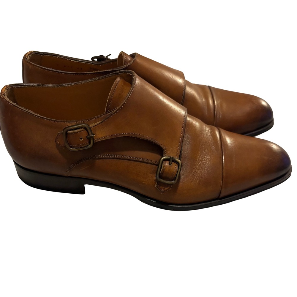 Jose Real Mens Tan Leather Double Monk Strap Cap Toe Shoes Italy 43 US 10